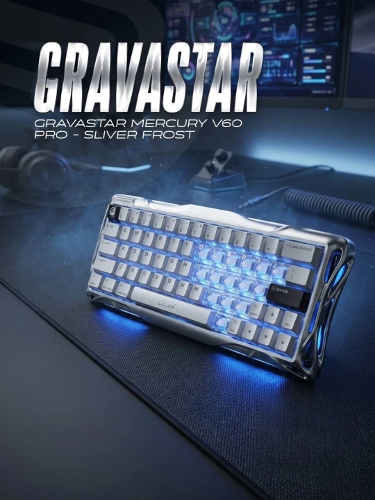 GravaStar Mercury V60 Pro - Sliver Frost o'yin klaviaturasi - 