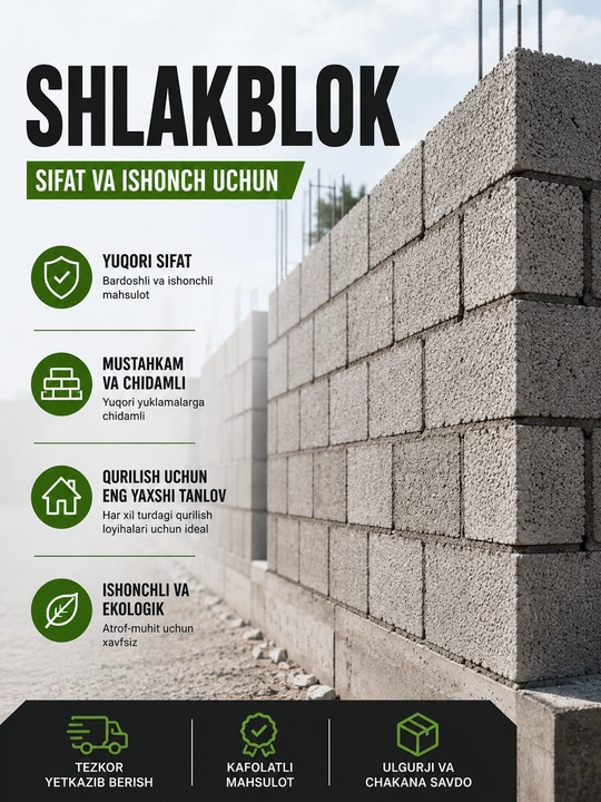 Shlakoblok — devor va xo‘jalik binolari qurilishi uchun