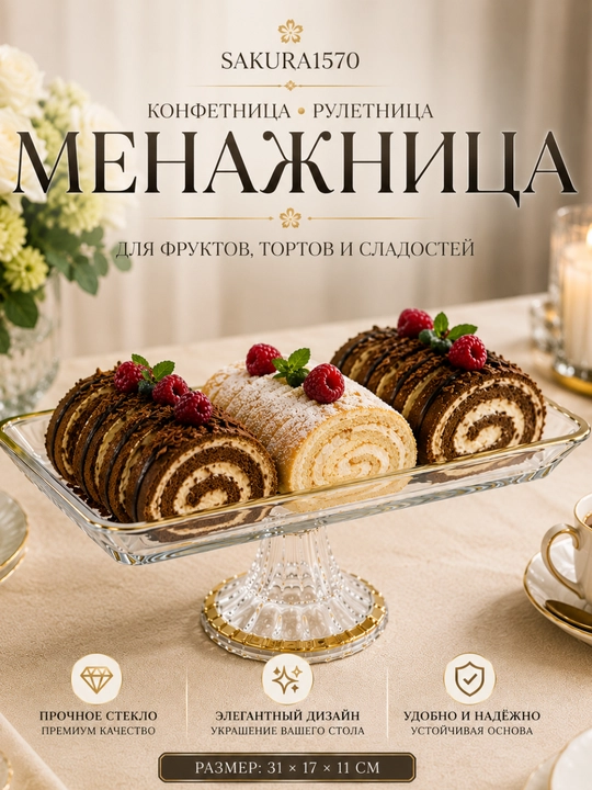 Shisha menajnitsa, konfetnitsa, ruletnitsa, tort va mevalar uchun shirinlik idishi oyoqli