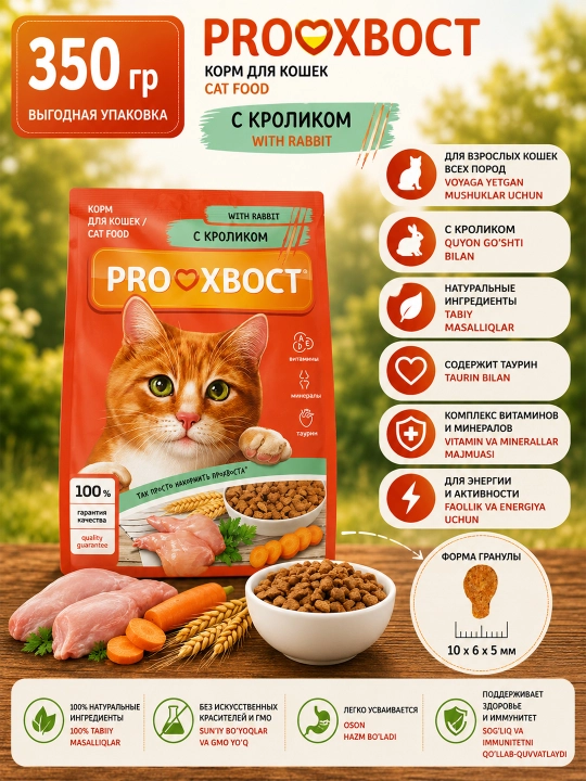 ProXвост mushuklar uchun quruq yem quyon goshti bilan 350 gr - 