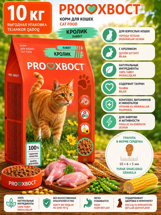 ProХвост сухой корм для кошек с кроликом 10 кг - 
