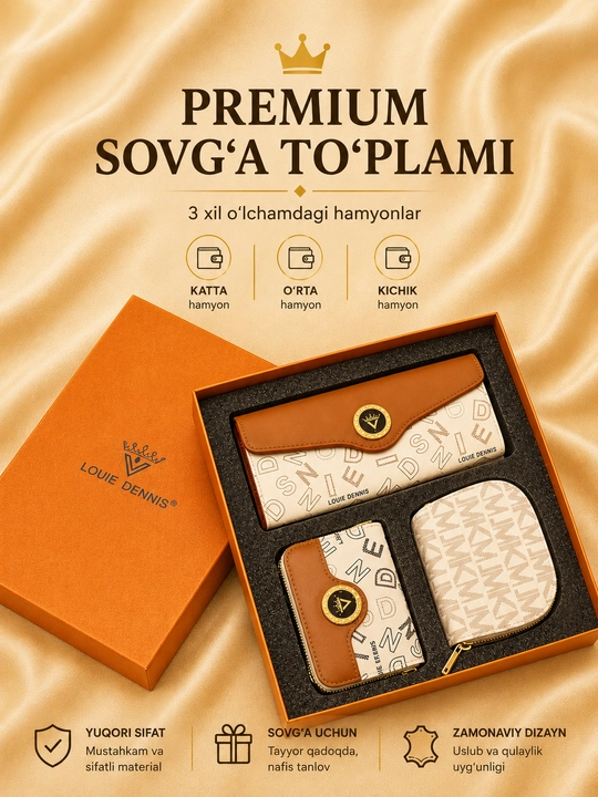 Ayollar uchun premium hamyonlar to‘plami, sovg'a uchun 3 dona - 