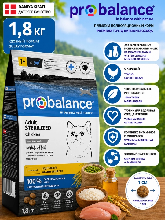 ProBalance Sterilized сухой корм для кошек с курицей 1.8 кг - 