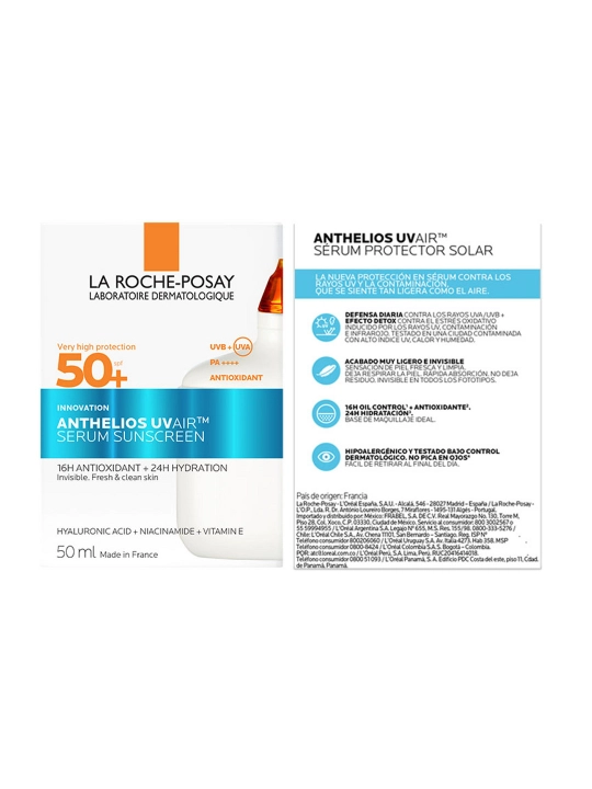 LA ROCHE-POSAY ANTHELIOS UVAIR YUZ UCHUN SPF50+ suyuqligi, 50 ml