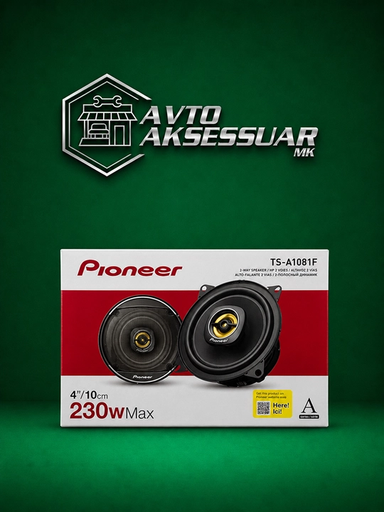 PIONEER TS-A1081F avto kolonka, 10 sm, qora, 230W, 2 polosali akustika - 