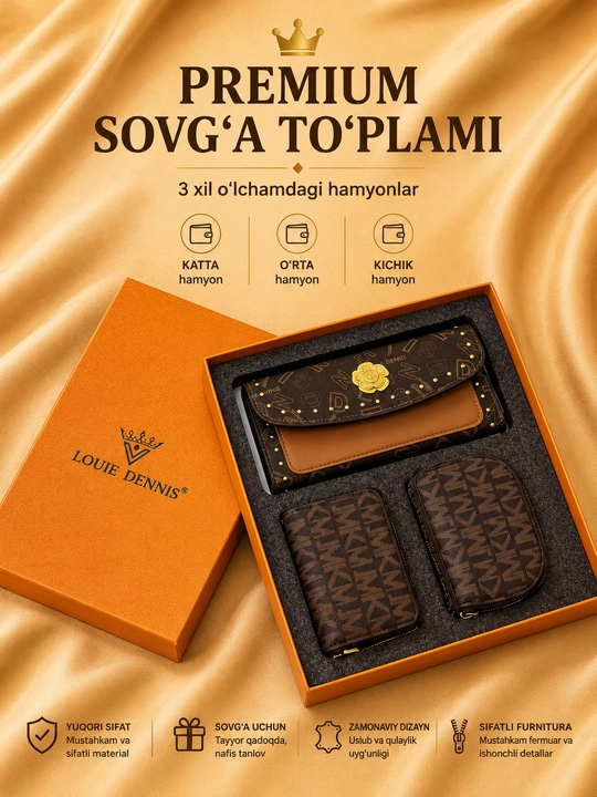 Ayollar uchun premium hamyonlar to‘plami, sovg'a uchun 3 dona - 
