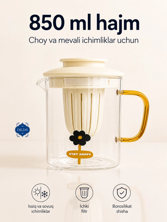 Shishali ichki filtrli ichimlik krujkasi, trubochkali , grafin, mevali suv, choy uchun,