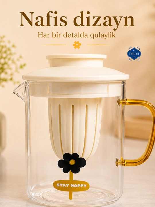 Shishali ichki filtrli ichimlik krujkasi, trubochkali , grafin, mevali suv, choy uchun,