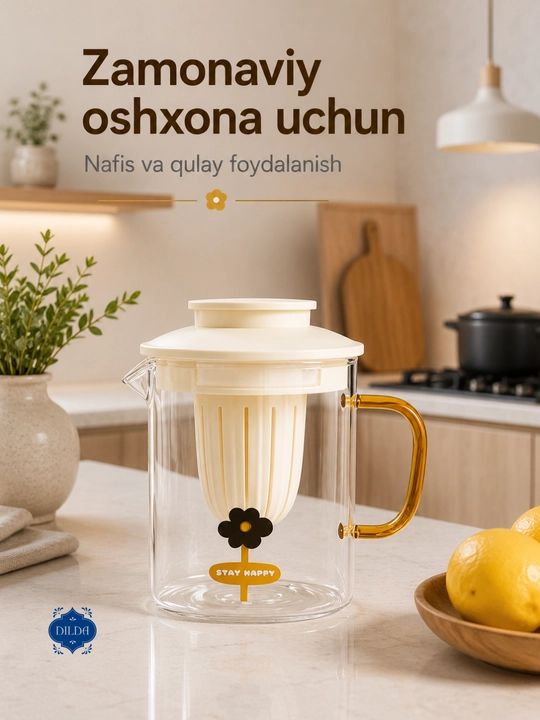 Стеклянный кружка и графин с фильтром , с бабочками, с трубочкой, для чая и напитков - 