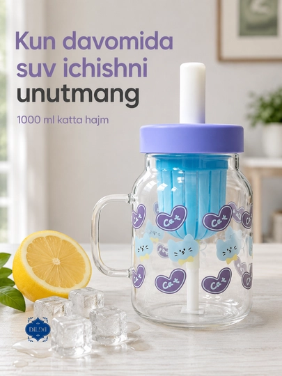 Shishali ichki filtrli ichimlik krujkasi, trubochkali , grafin, mevali suv, choy uchun,