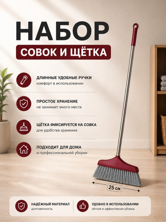 Supurgi va supurgi bilan tozalash to‘plami, oshxona uchun