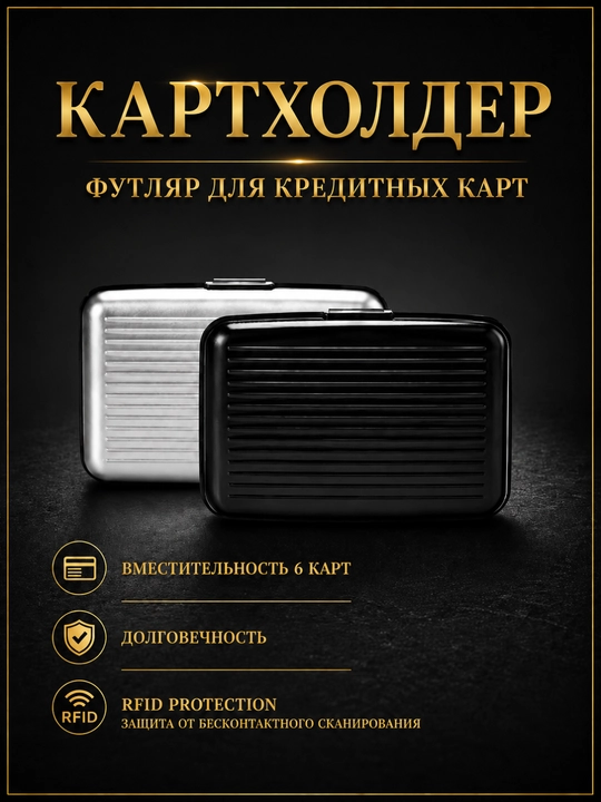 Алюминиевый картхолдер с RFID-защитой для банковских и пластиковых карт - 