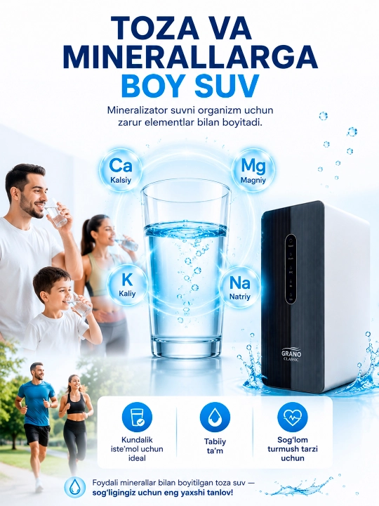 Grano Classic 4 bosqichli teskari osmos suv tozalash filtri mineralizator va kompozit bak