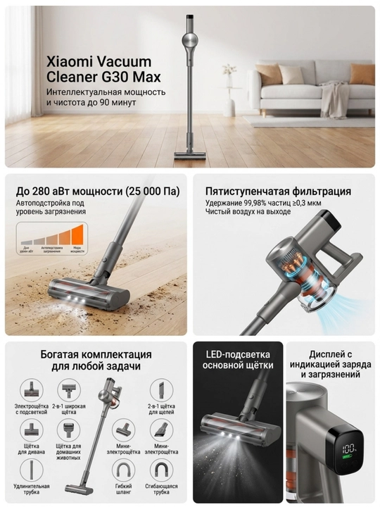 Ручной вертикальный пылесос беспроводной от Xiaomi, G30 MAX, G20, G20 Lite, P30 GLOBAL