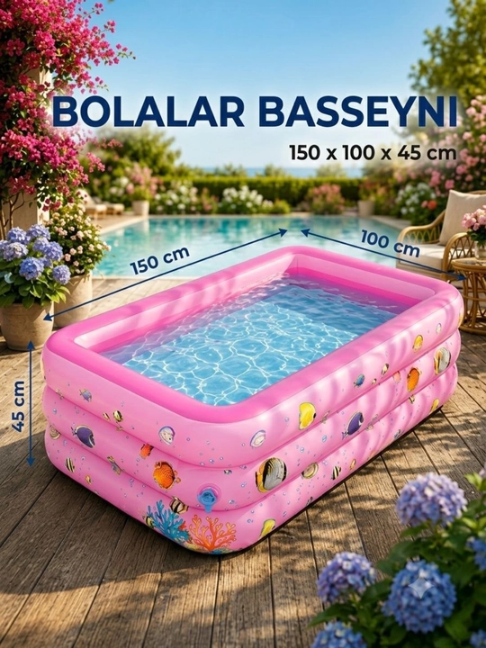 Yumshoq tubli shishiriladigan hovuz, bolalar uchun shishiriladigan hovuz, 150×100×45 sm - 