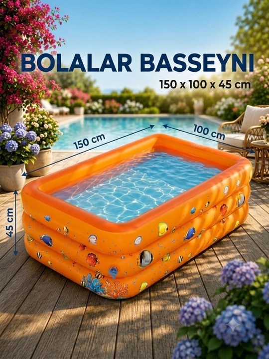 Yumshoq tubli shishiriladigan hovuz, bolalar uchun shishiriladigan hovuz, 150×100×45 sm - 