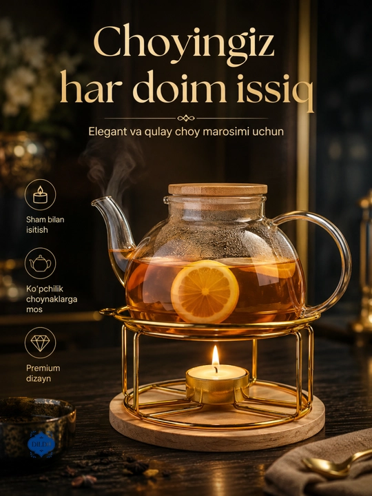 Sham bilan isitiladigan, yurak shaklidagi, choy isitish uchun, choynak uchun shisha taglik - 