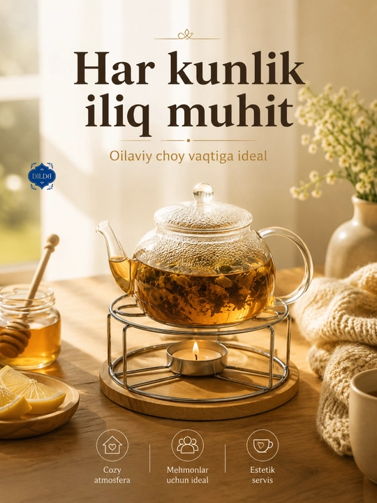 Sham bilan isitiladigan, yurak shaklidagi, choy isitish uchun, choynak uchun shisha taglik