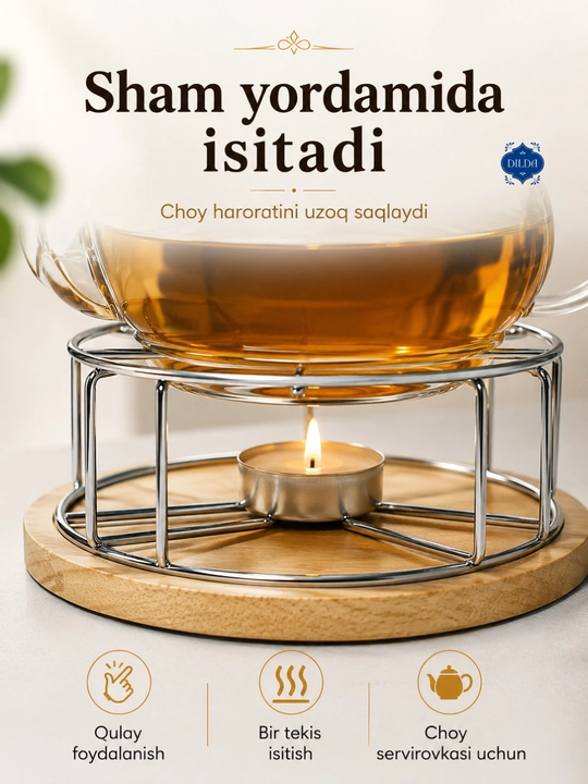 Sham bilan isitiladigan, yurak shaklidagi, choy isitish uchun, choynak uchun shisha taglik