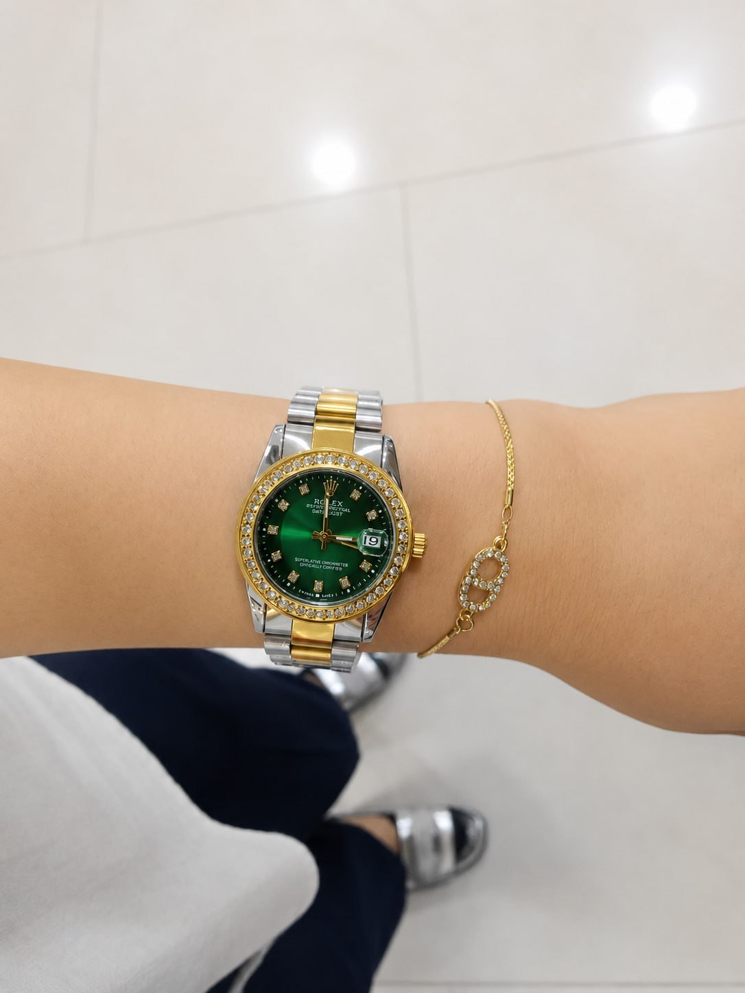 Ayollar uchun qo‘l soati Rolex Datejust, yashil siferblatli, braslet sovg‘a bilan