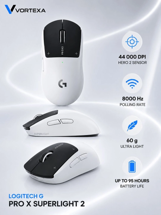 Logitech G PRO X Superlight 2 simsiz o‘yin sichqonchasi, HERO 2, 44000 DPI, oq