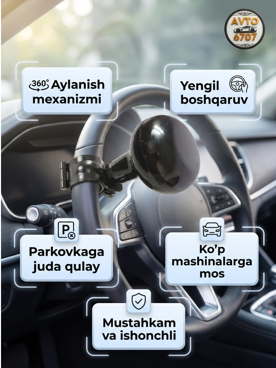 Universal avtomobil rul tutqichi 360° aylanuvchi spinner, yengil boshqaruv