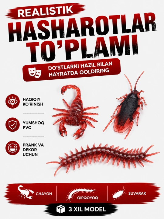 Haqiqiy hasharotlar paketi, Chayon, Ko‘p oyoqli, Suvarak, PVX prank o‘yinchog‘i - 