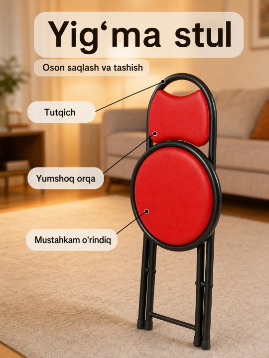 Umra uchun yig‘ma stul, yengil, yumshoq o‘rindiqli va suyanchiqli, stulcha, stullar, mebel