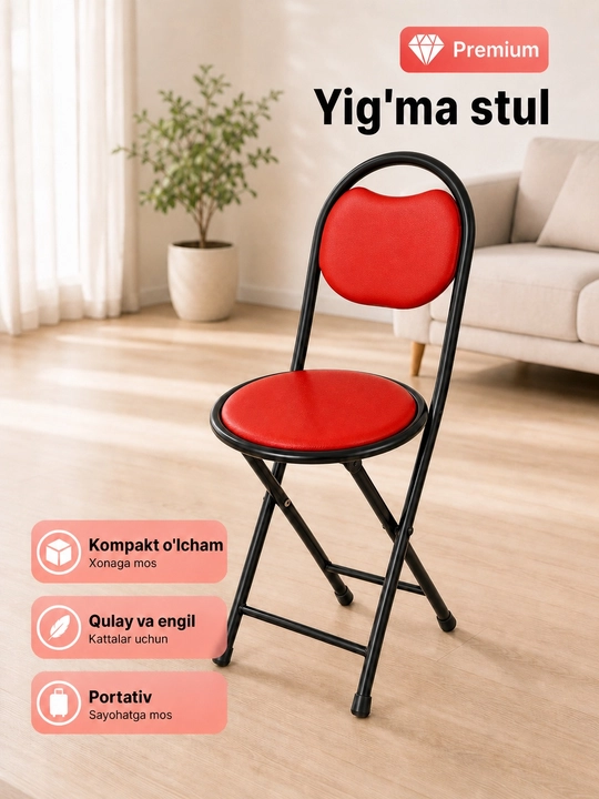Umra uchun yig‘ma stul, yengil, yumshoq o‘rindiqli va suyanchiqli, stulcha, stullar, mebel