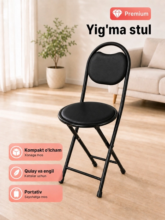 Umra uchun yig‘ma stul, yengil, yumshoq o‘rindiqli va suyanchiqli, stulcha, stullar, mebel