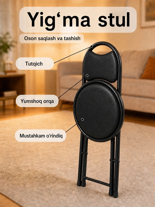 Umra uchun yig‘ma stul, yengil, yumshoq o‘rindiqli va suyanchiqli, stulcha, stullar, mebel