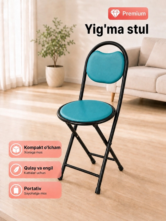 Umra uchun yig‘ma stul, yengil, yumshoq o‘rindiqli va suyanchiqli, stulcha, stullar, mebel