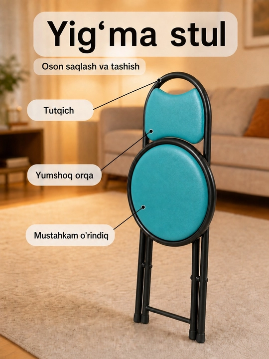 Umra uchun yig‘ma stul, yengil, yumshoq o‘rindiqli va suyanchiqli, stulcha, stullar, mebel