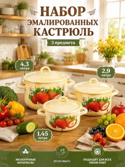 Набор кастрюли 3 шт Эмаллированная - 
