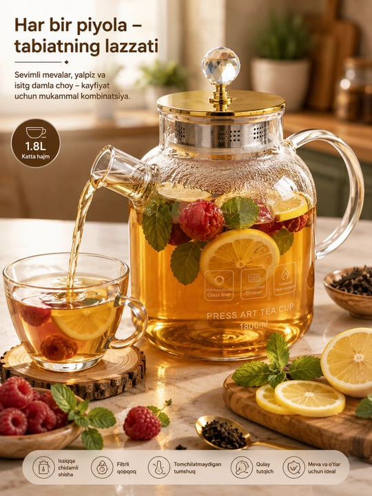 Filtrli yuqori sifatli shisha choynak - Issiqqa chidamli damlash choynagi