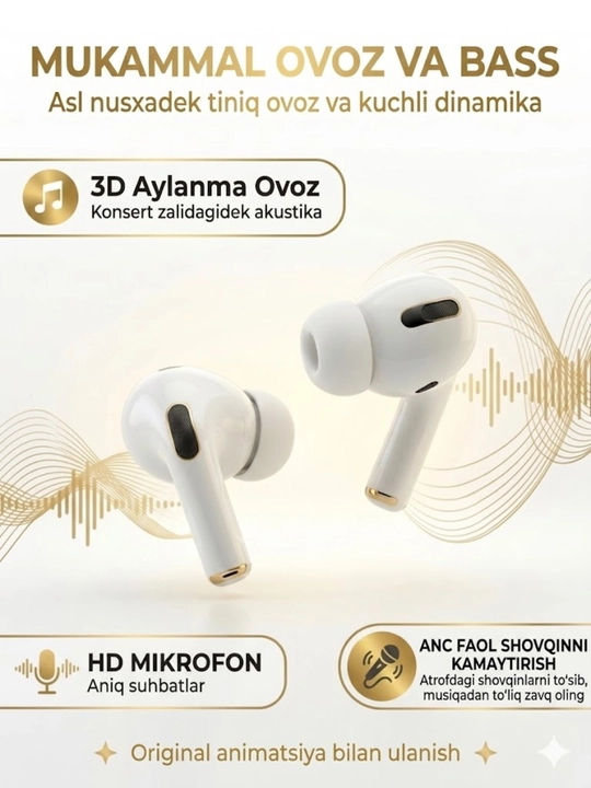 Pods Pro 2 simsiz quloqchinlari, sensorli boshqaruv, iPhone va Android uchun