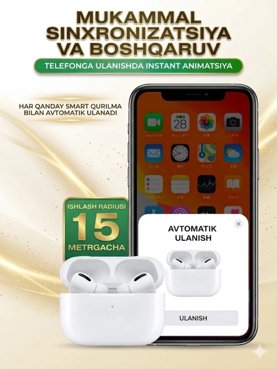 Pods Pro 2 simsiz quloqchinlari, sensorli boshqaruv, iPhone va Android uchun