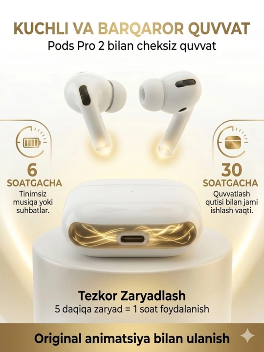 Pods Pro 2 simsiz quloqchinlari, sensorli boshqaruv, iPhone va Android uchun
