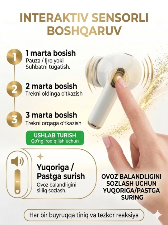 Pods Pro 2 simsiz quloqchinlari, sensorli boshqaruv, iPhone va Android uchun