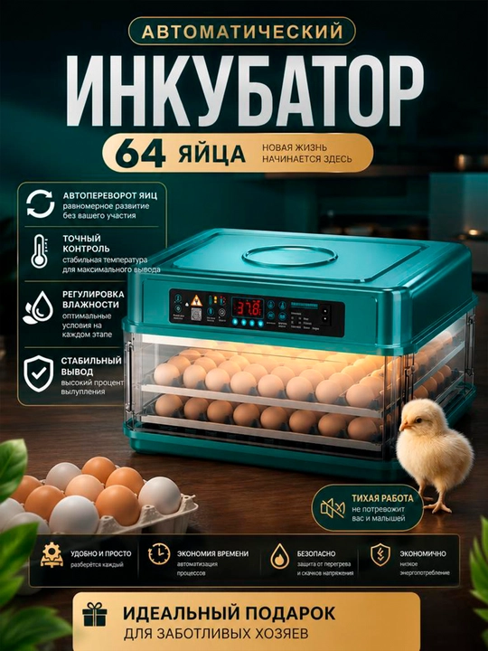 Инкубатор для яиц 220В/12В с автопереворотом и увлажнением — умный инкубатор для цыплят - 