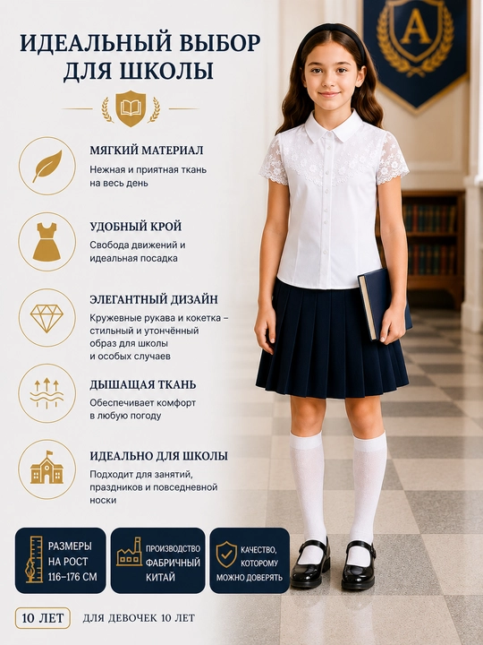 Школьная блузка для девочек, с длинными и короткими рукавами, 26 видов
