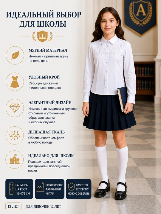Школьная блузка для девочек, с длинными и короткими рукавами, 26 видов
