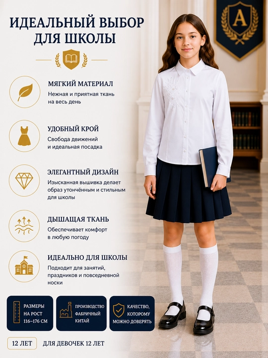 Школьная блузка для девочек, с длинными и короткими рукавами, 26 видов