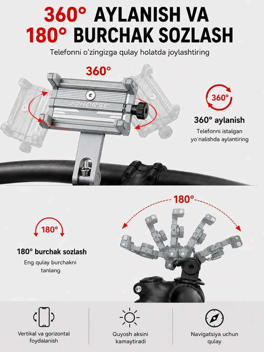 Velosiped va samokat uchun telefon uchun ushlagich, universal va ishonchli