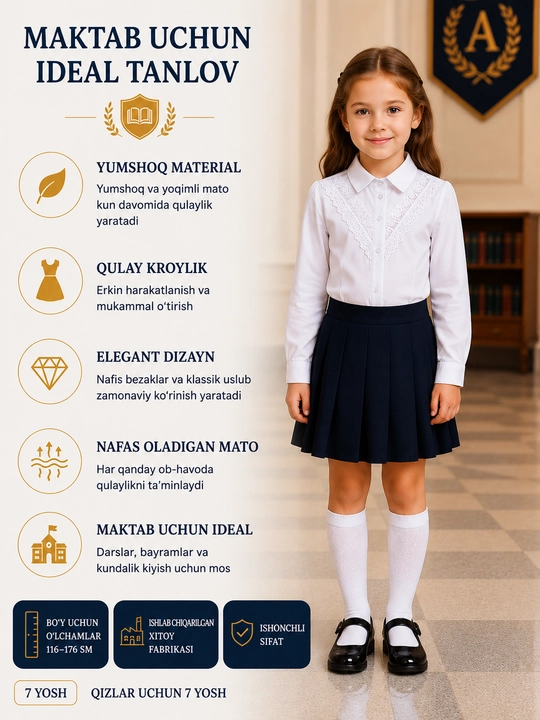 Qizlar uchun uzun va kalta yengli maktab bluzkalari, 26 tur - 