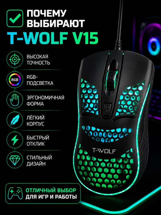 T-WOLF V15 o‘yin sichqonchasi - 
