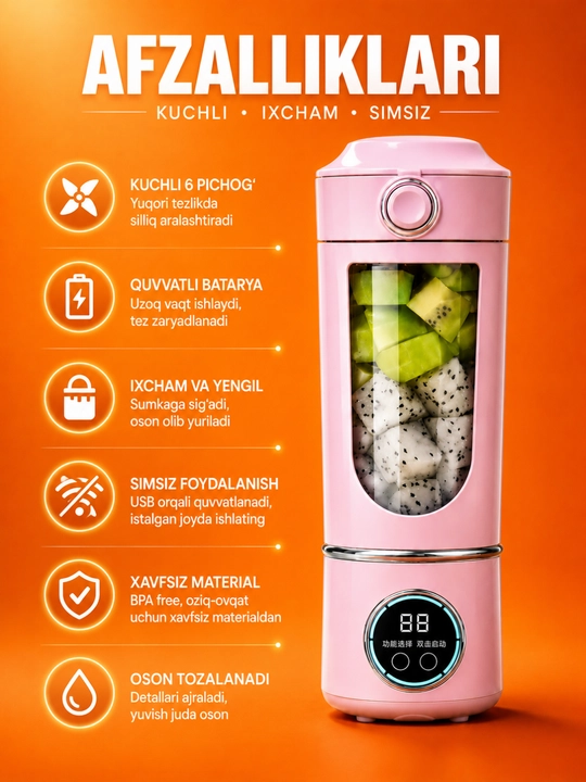 Blender portativ FreshMix Mini USB quvvatlanadigan smoothie va sharbat tayyorlagich