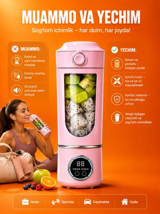 Blender portativ FreshMix Mini USB quvvatlanadigan smoothie va sharbat tayyorlagich
