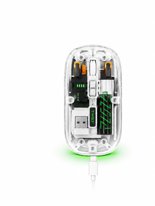 T-WOLF X11 simsiz o‘yin sichqonchasi, Bluetooth 5.0, 2.4 GHz, USB-C, shaffof korpusli