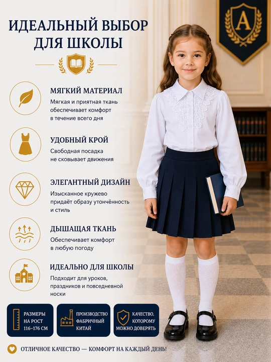 Школьная блузка для девочек, с длинными и короткими рукавами, 26 видов